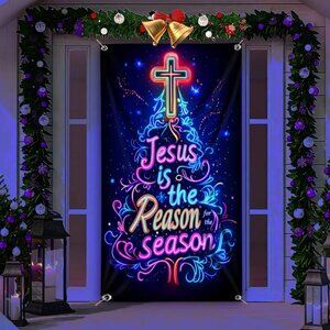 47 x 24 Holiday Door Banner Festive Christmas Jesus is the Reason for the Season